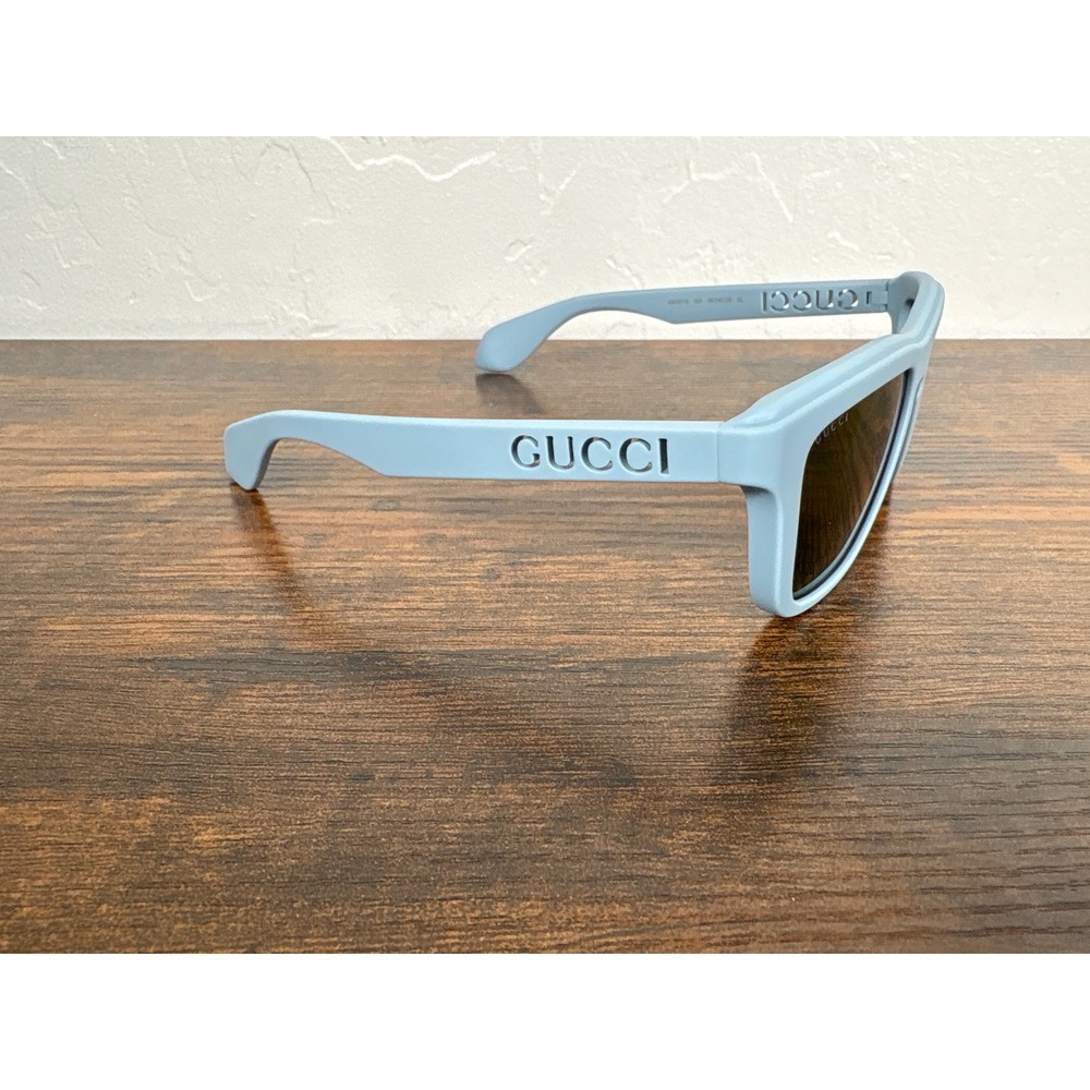 Gucci GG1571S 003 Light Blue Rectangular Sunglasses Cutout Logo XL Made in Italy - Picture 2 of 10